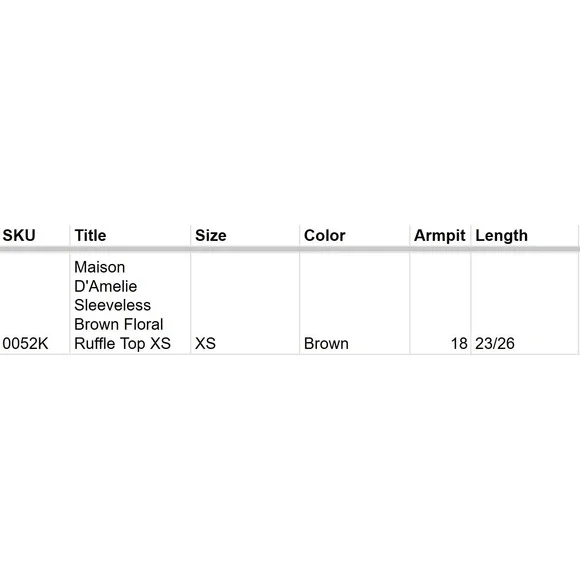 Maison D'Amelie Brown Sleeveless Floral Ruffle Top XS - Picture 6 of 6